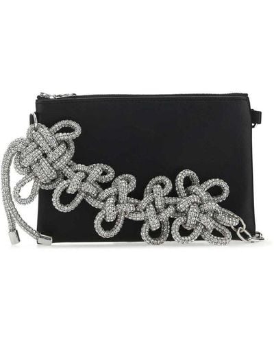 Kara Embellished Zip-up Shoulder Bag - Black