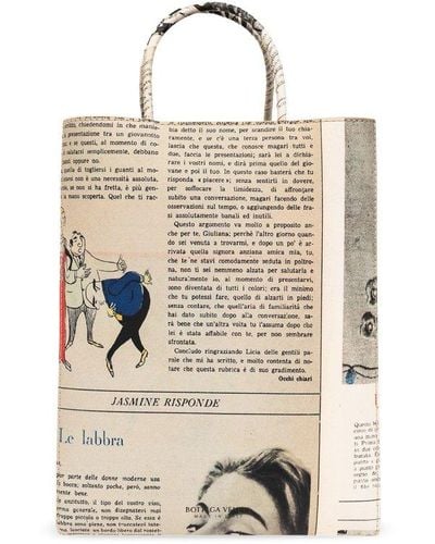 Bottega Veneta Small Newspaper Print Tote Bag - Multicolour