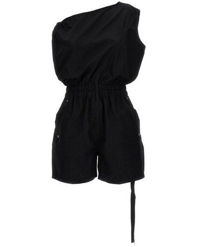 Rick Owens One-shoulder Short Cotton Jumpsuit - Black