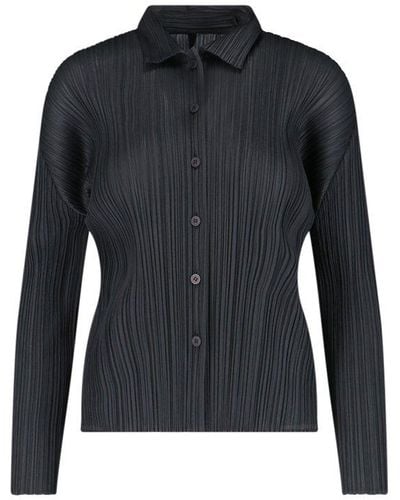 Pleats Please Issey Miyake Pleated Button-up Shirt - Blue