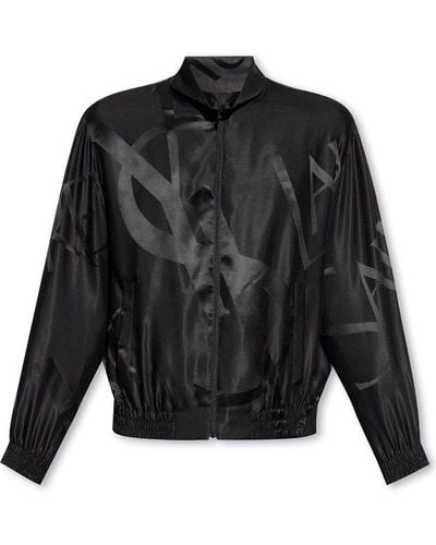 Saint Laurent Silk Jacket With Logo - Black