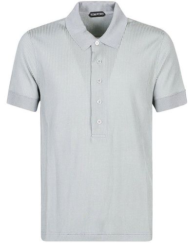 Tom Ford Logo-embroidered Fine Knit Polo Shirt - Grey
