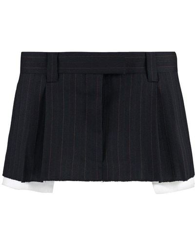 Miu Miu Logo Patch Striped Mini Skirt - Black
