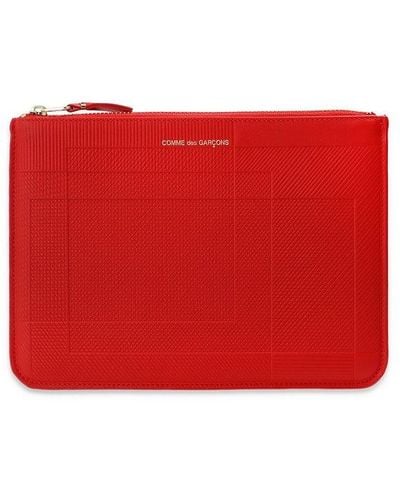 Comme des Garçons Logo Detail Flat Leather Pouch - Red