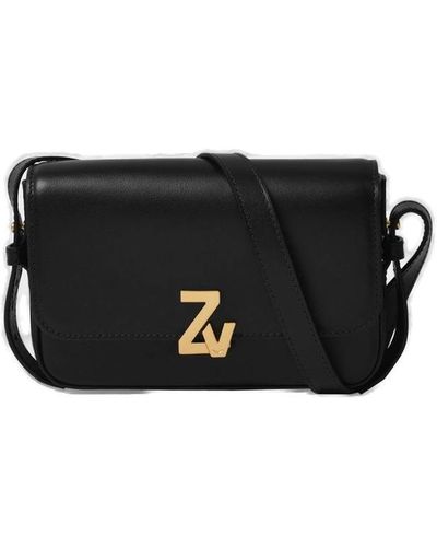 Zadig & Voltaire Logo Plaque Foldover Top Crossbody Bag - Black
