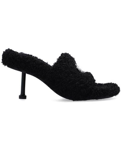 Balenciaga Logo Embroidered Faux-fur Sandals - Black