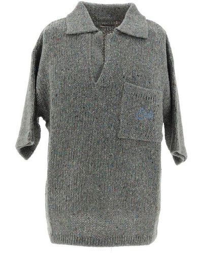 ERL Speckle-knit Short Sleeved Polo Top - Grey