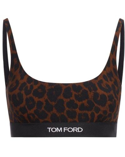 Tom Ford Leopard Printed Logo Waistband Bra - Grey