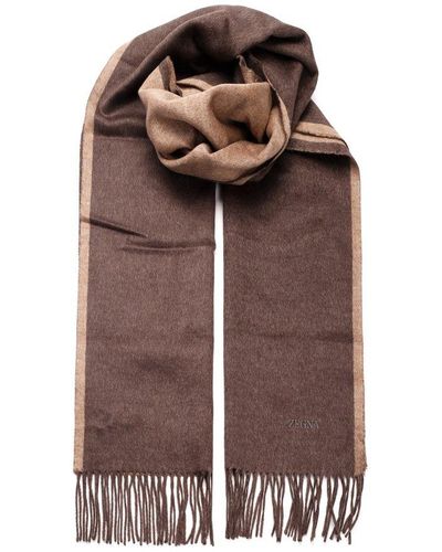 Zegna Logo-patch Knitted Scarf - Brown