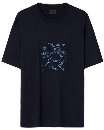 Emporio Armani Logo Embroidered Pima Jersey T-shirt - Blue