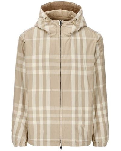Burberry Checked Hooded Reversible Jacket - Natural