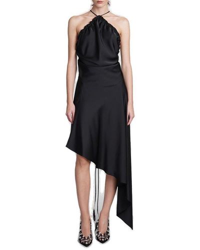 The Attico Asymmetric Sleeveless Satin Midi Dress - Black