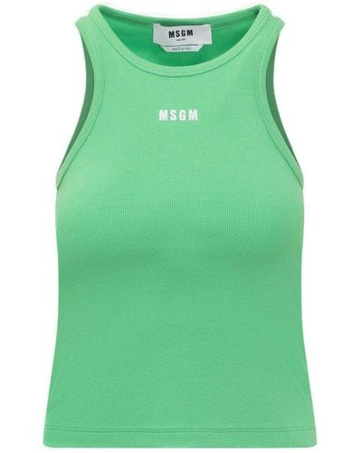 MSGM Logo Embroidered Tank Top - Green