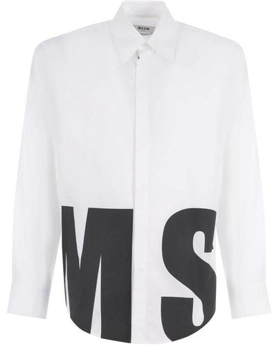 MSGM Camicia Logo In Cotone - White