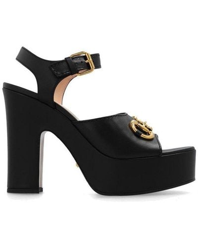 Gucci Horsebit Leather Platform Sandals - Black
