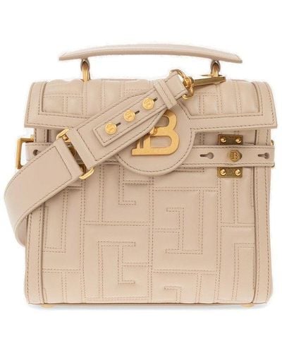 Balmain B-buzz 23 Bag In Beige Quilted Leather - Natural