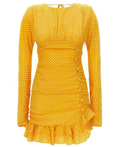 Alessandra Rich Polka-dot Open-back Ruched Mini Dress - Yellow