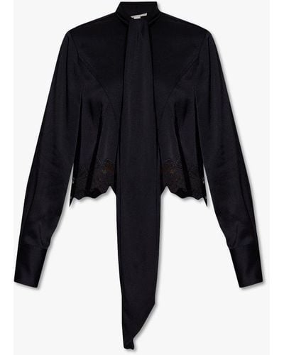 Stella McCartney Pussy-bow Cropped Blouse - Blue