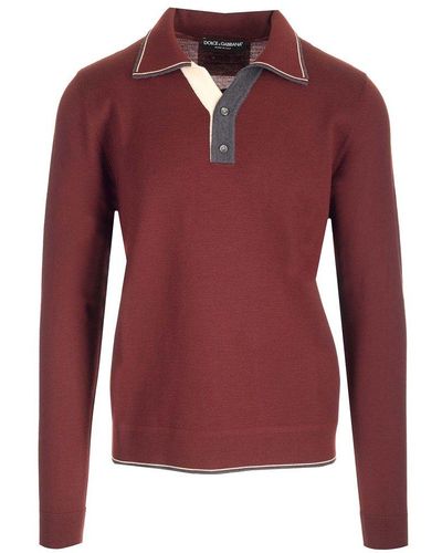 Dolce & Gabbana Wool Knit Polo Shirt - Red