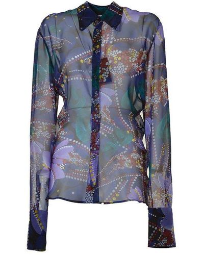 DSquared² Floral Printed Semi-sheer Buttoned Shirt - Blue