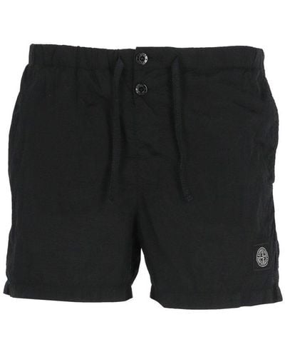 Stone Island Logo Patch Drawstring Swim Shorts - Black