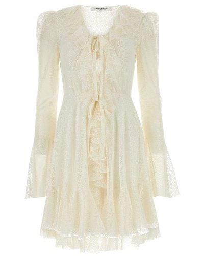Philosophy Di Lorenzo Serafini Ruffle-trim Long Sleeved Lace Mini Dress - White