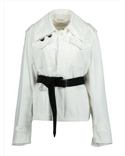 Alexander McQueen Graphic Printed Belted Jacket - White