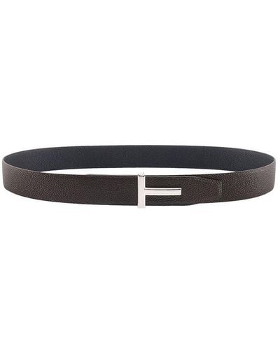 Tom Ford Leather Stitched Profile Belts E Braces - White