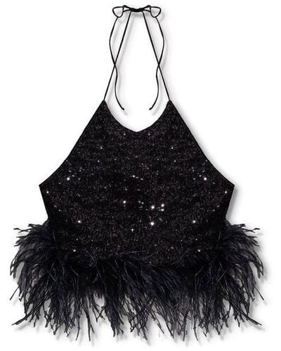 Oséree Top With Feathers - Black