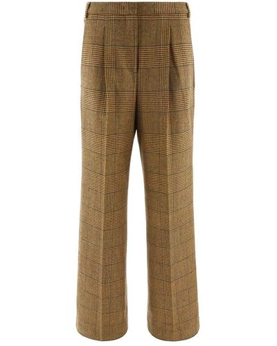 Aspesi Checked High-waisted Trousers - Natural