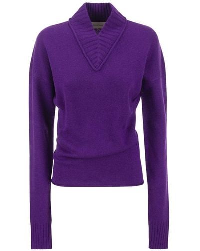 Sportmax V-neck Long Sleeved Sweater - Purple
