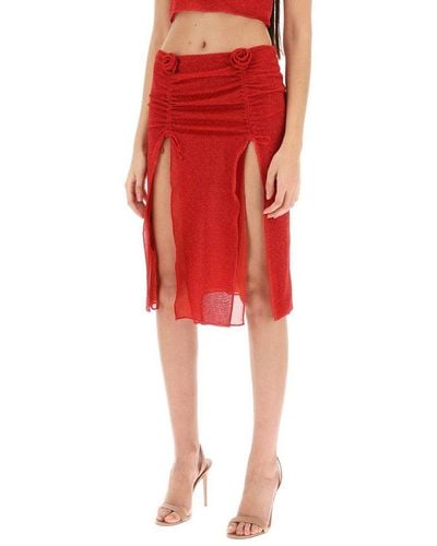 Oséree Lumière Rose-appliqué Side Slits Mini Skirt - Red