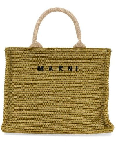 Marni Logo Embroidered Small Basket Bag - Green