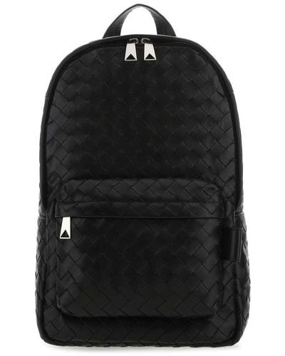 Bottega Veneta Intrecciato Leather Small Backpack. - Black