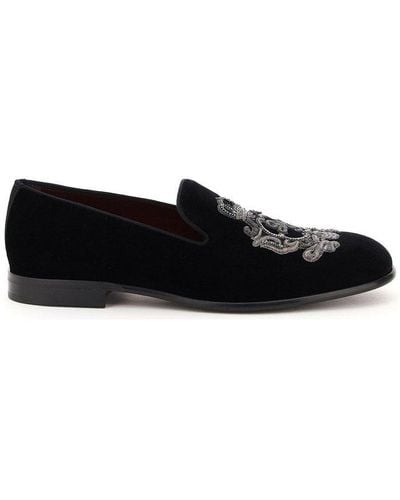 Dolce & Gabbana Monogram Embroidered Loafers - Black