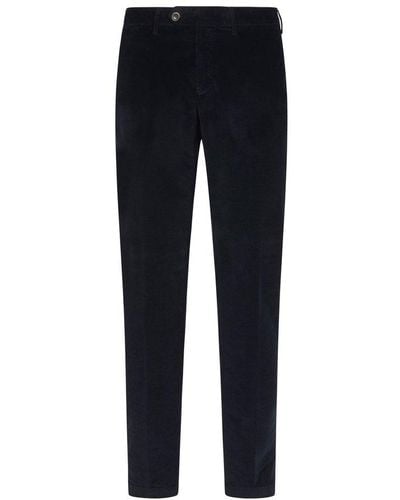 Canali Straight-leg Front Button Fastened Corduroy Chinos - Blue