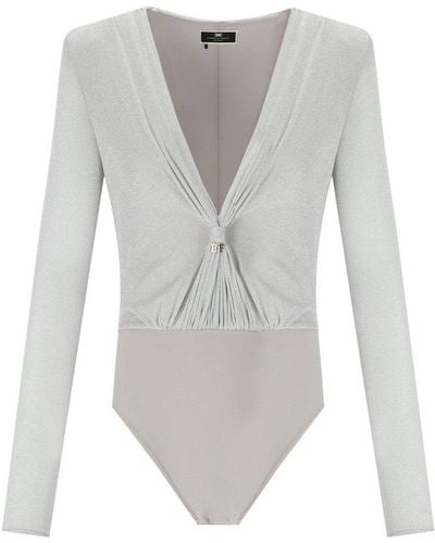 Elisabetta Franchi V-neck Long Sleeved Bodysuit - Grey