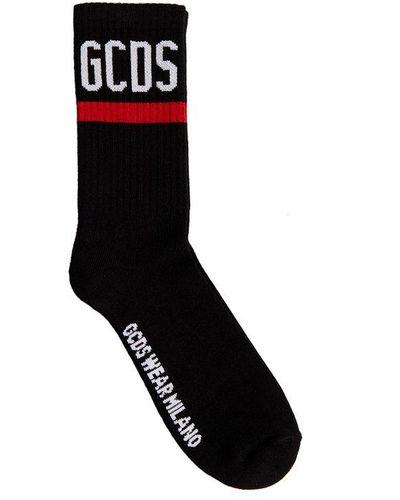 Gcds Logo Intarsia Ribbed Socks - Black