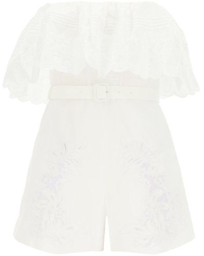 Self-Portrait Embroidered Playsuit - White