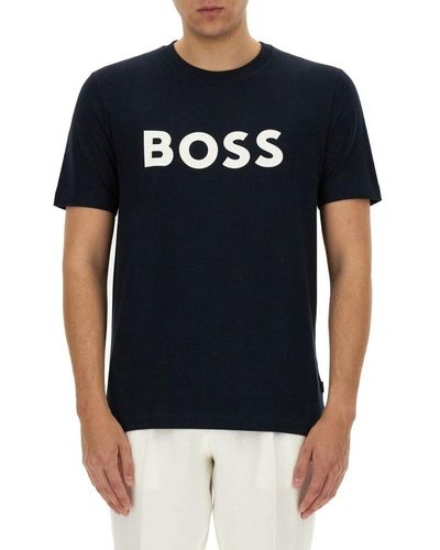 BOSS Logo Printed Crewneck T-shirt - Black