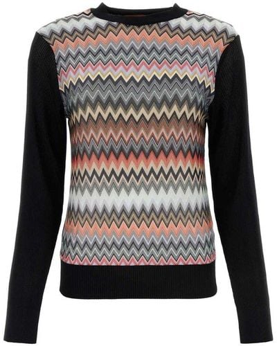 Missoni Zigzag Ribbed-knitted Crewneck Top - Black