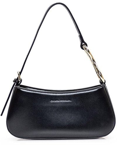 Chiara Ferragni Logo Debossed Zipped Shoulder Bag - Black