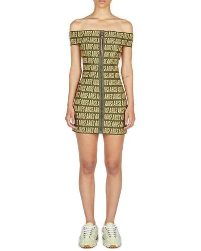 Aries Press Gothic Logo Mini Dress - Green