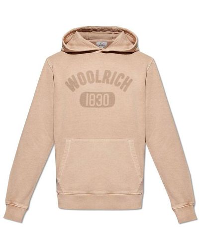 Woolrich Long Sleeved Logo Printed Hoodie - Natural