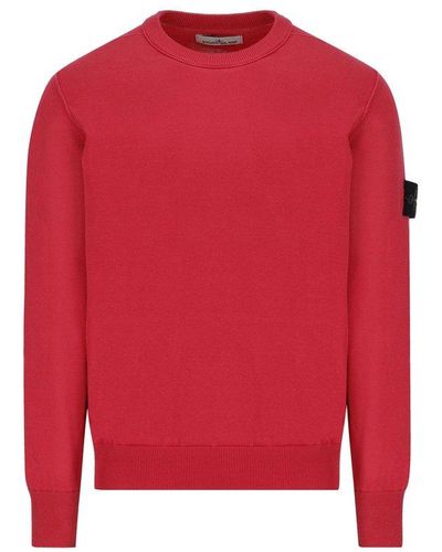 Stone Island Logo Patch Knitted Sweater - Red