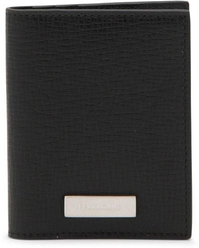 Ferragamo Leather Metal Plaque Wallet - Black