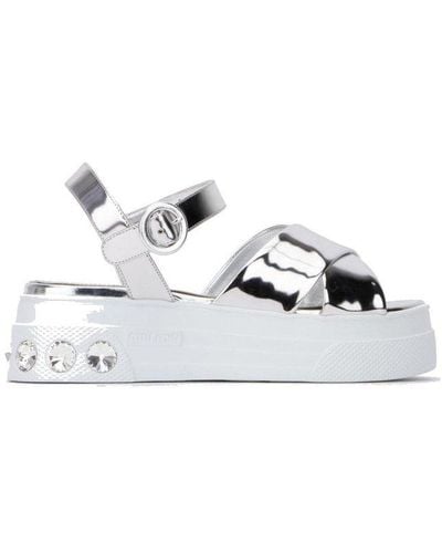 Miu Miu Crystal Embellished Platform Sandals - Metallic