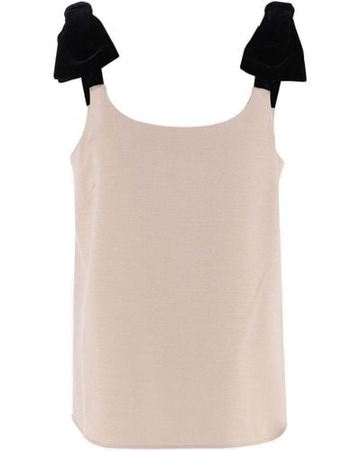 Chloé Wool And Silk Top With Bow Detail - Natural