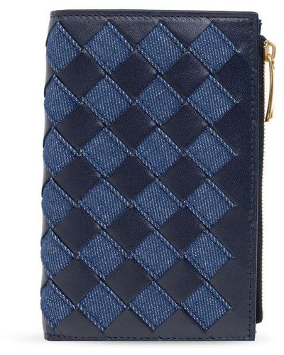 Bottega Veneta Wallet With Denim Inserts, - Blue