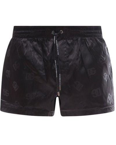 Dolce & Gabbana Short Swim Trunks With Jacquard Dg Monogram - Black